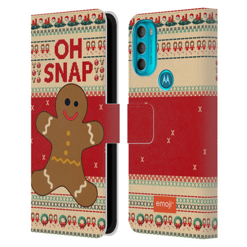 emoji® Ugly Christmas Gingerbread Leather Book Wallet Case Cover For Motorola Moto G71 5G