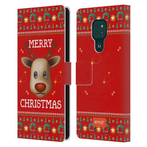 emoji® Ugly Christmas Reindeer Leather Book Wallet Case Cover For Motorola Moto G9 Play