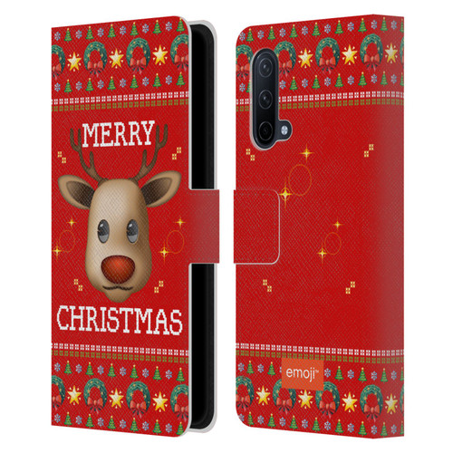 emoji® Ugly Christmas Reindeer Leather Book Wallet Case Cover For OnePlus Nord CE 5G