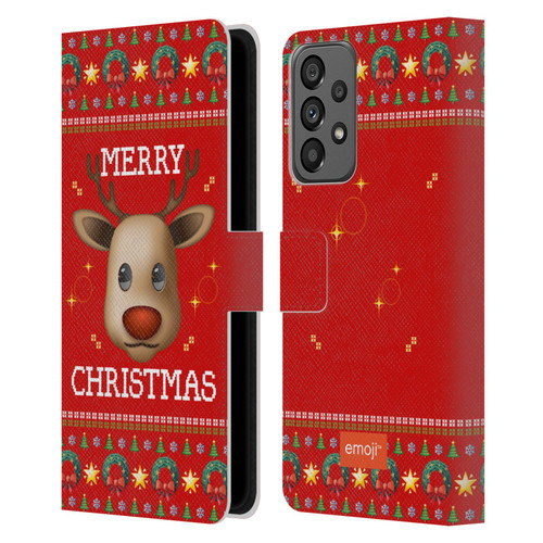 emoji® Ugly Christmas Reindeer Leather Book Wallet Case Cover For Samsung Galaxy A73 5G (2022)