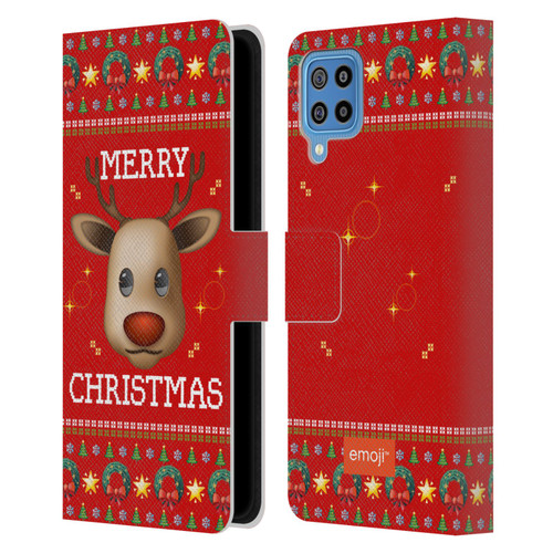 emoji® Ugly Christmas Reindeer Leather Book Wallet Case Cover For Samsung Galaxy F22 (2021)