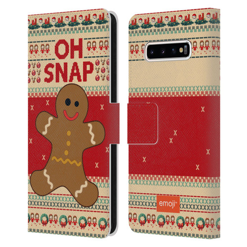 emoji® Ugly Christmas Gingerbread Leather Book Wallet Case Cover For Samsung Galaxy S10+ / S10 Plus