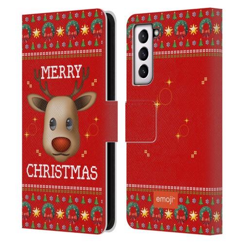 emoji® Ugly Christmas Reindeer Leather Book Wallet Case Cover For Samsung Galaxy S21 FE 5G