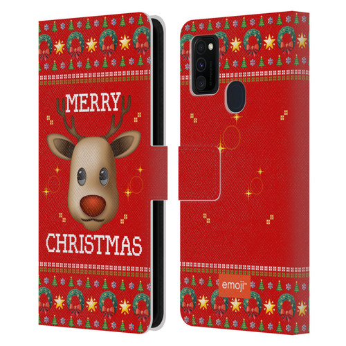 emoji® Ugly Christmas Reindeer Leather Book Wallet Case Cover For Samsung Galaxy M30s (2019)/M21 (2020)