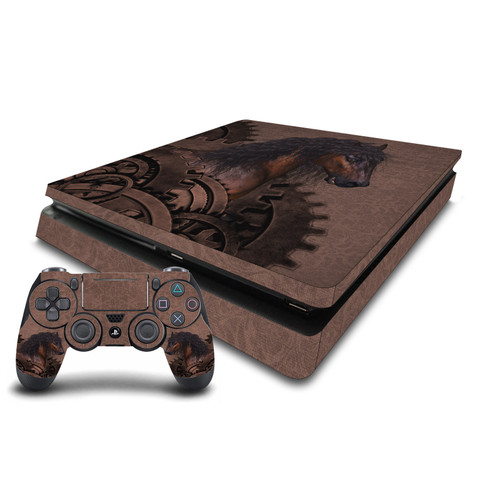 Simone Gatterwe Steampunk Horse Mechanical Gear Vinyl Sticker Skin Decal Cover for Sony PS4 Slim Console & Controller