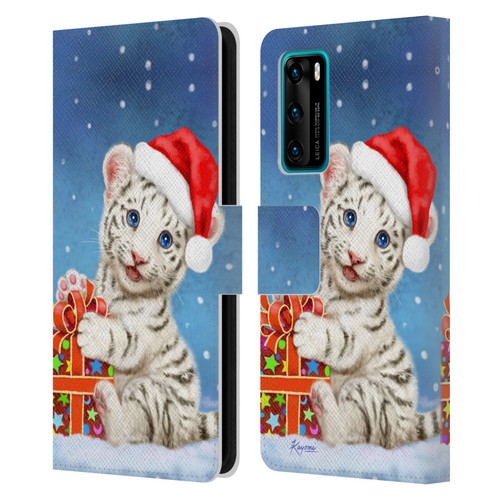 Kayomi Harai Animals And Fantasy White Tiger Christmas Gift Leather Book Wallet Case Cover For Huawei P40 5G