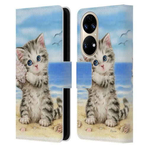 Kayomi Harai Animals And Fantasy Seashell Kitten At Beach Leather Book Wallet Case Cover For Huawei P50