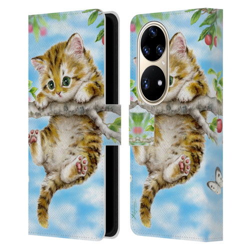 Kayomi Harai Animals And Fantasy Cherry Tree Kitten Leather Book Wallet Case Cover For Huawei P50 Pro
