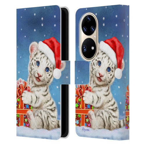 Kayomi Harai Animals And Fantasy White Tiger Christmas Gift Leather Book Wallet Case Cover For Huawei P50 Pro