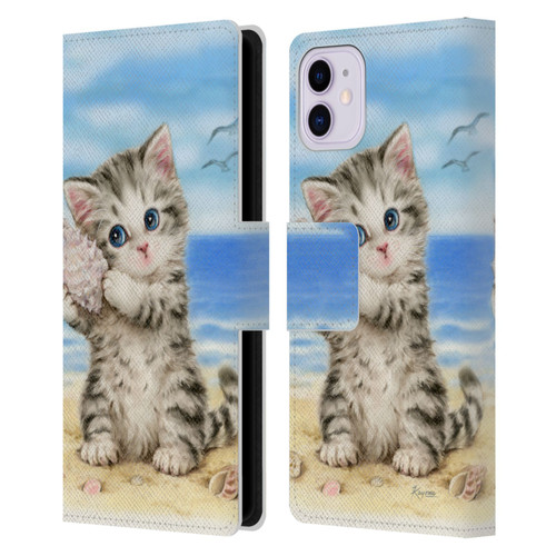 Kayomi Harai Animals And Fantasy Seashell Kitten At Beach Leather Book Wallet Case Cover For Apple iPhone 11