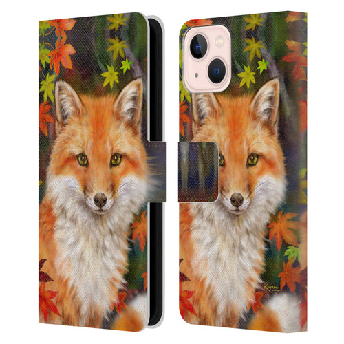 Kayomi Harai Animals And Fantasy Fox With Autumn Leaves Leather Book Wallet Case Cover For Apple iPhone 13