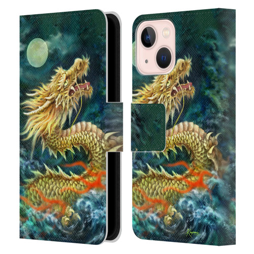 Kayomi Harai Animals And Fantasy Asian Dragon In The Moon Leather Book Wallet Case Cover For Apple iPhone 13 Mini