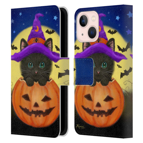 Kayomi Harai Animals And Fantasy Halloween With Cat Leather Book Wallet Case Cover For Apple iPhone 13 Mini