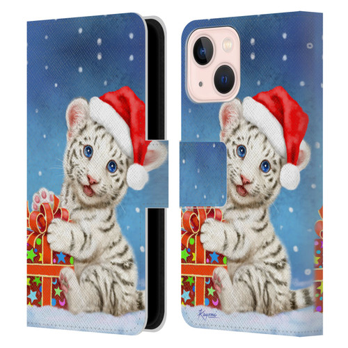 Kayomi Harai Animals And Fantasy White Tiger Christmas Gift Leather Book Wallet Case Cover For Apple iPhone 13 Mini