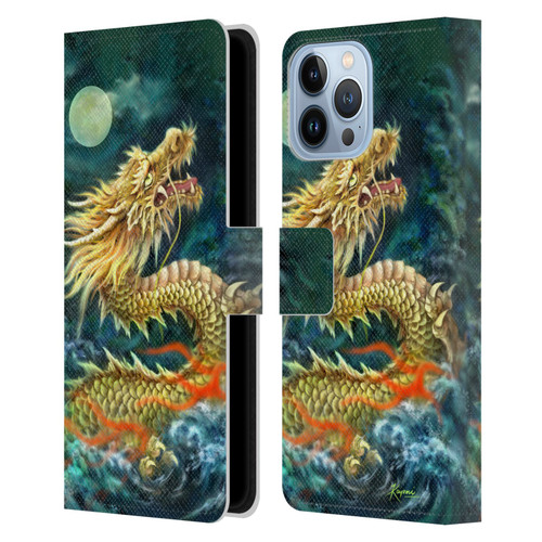 Kayomi Harai Animals And Fantasy Asian Dragon In The Moon Leather Book Wallet Case Cover For Apple iPhone 13 Pro Max
