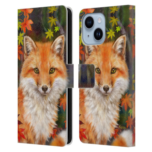 Kayomi Harai Animals And Fantasy Fox With Autumn Leaves Leather Book Wallet Case Cover For Apple iPhone 14 Plus
