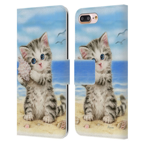 Kayomi Harai Animals And Fantasy Seashell Kitten At Beach Leather Book Wallet Case Cover For Apple iPhone 7 Plus / iPhone 8 Plus