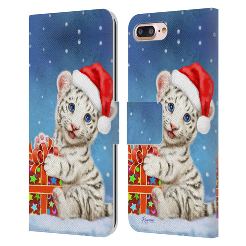 Kayomi Harai Animals And Fantasy White Tiger Christmas Gift Leather Book Wallet Case Cover For Apple iPhone 7 Plus / iPhone 8 Plus