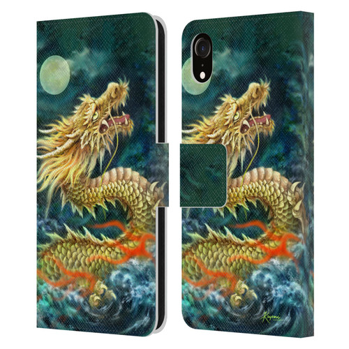 Kayomi Harai Animals And Fantasy Asian Dragon In The Moon Leather Book Wallet Case Cover For Apple iPhone XR