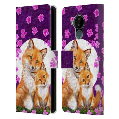 Kayomi Harai Animals And Fantasy Mother & Baby Fox Leather Book Wallet Case Cover For Nokia C30