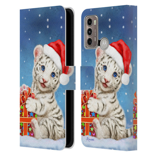 Kayomi Harai Animals And Fantasy White Tiger Christmas Gift Leather Book Wallet Case Cover For Motorola Moto G60 / Moto G40 Fusion