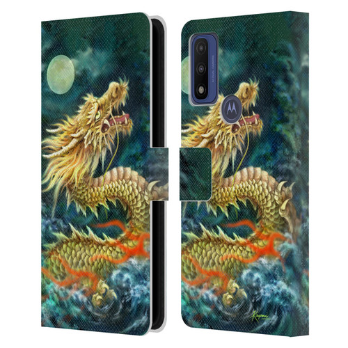 Kayomi Harai Animals And Fantasy Asian Dragon In The Moon Leather Book Wallet Case Cover For Motorola G Pure