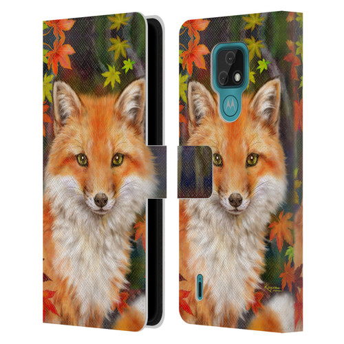 Kayomi Harai Animals And Fantasy Fox With Autumn Leaves Leather Book Wallet Case Cover For Motorola Moto E7