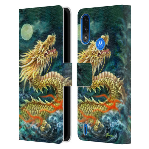 Kayomi Harai Animals And Fantasy Asian Dragon In The Moon Leather Book Wallet Case Cover For Motorola Moto E7 Power / Moto E7i Power