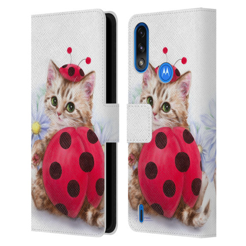 Kayomi Harai Animals And Fantasy Kitten Cat Lady Bug Leather Book Wallet Case Cover For Motorola Moto E7 Power / Moto E7i Power