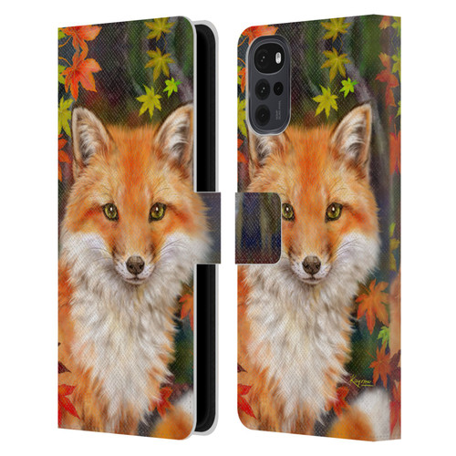 Kayomi Harai Animals And Fantasy Fox With Autumn Leaves Leather Book Wallet Case Cover For Motorola Moto G22