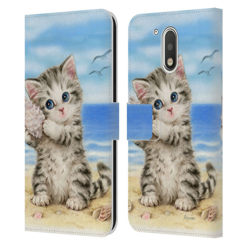 Kayomi Harai Animals And Fantasy Seashell Kitten At Beach Leather Book Wallet Case Cover For Motorola Moto G41