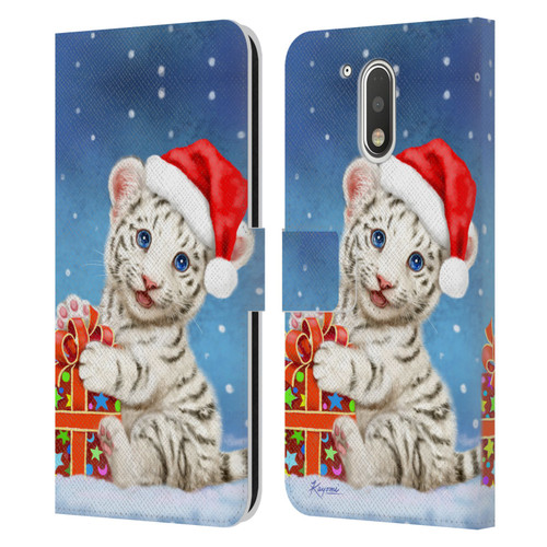 Kayomi Harai Animals And Fantasy White Tiger Christmas Gift Leather Book Wallet Case Cover For Motorola Moto G41