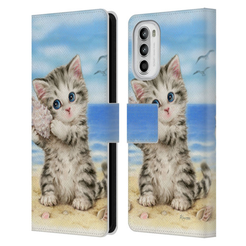 Kayomi Harai Animals And Fantasy Seashell Kitten At Beach Leather Book Wallet Case Cover For Motorola Moto G52