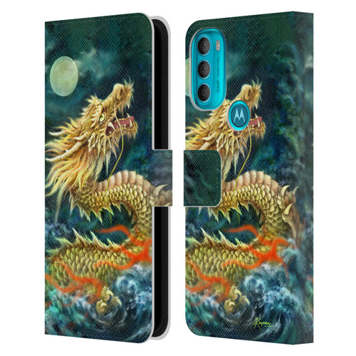 Kayomi Harai Animals And Fantasy Asian Dragon In The Moon Leather Book Wallet Case Cover For Motorola Moto G71 5G