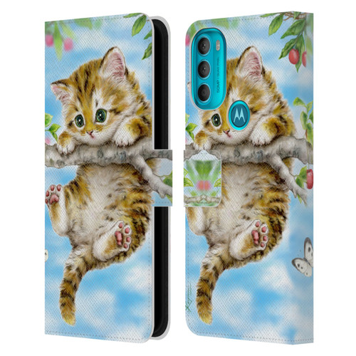 Kayomi Harai Animals And Fantasy Cherry Tree Kitten Leather Book Wallet Case Cover For Motorola Moto G71 5G