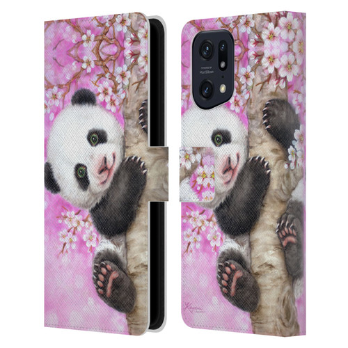 Kayomi Harai Animals And Fantasy Cherry Blossom Panda Leather Book Wallet Case Cover For OPPO Find X5