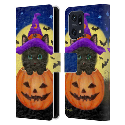 Kayomi Harai Animals And Fantasy Halloween With Cat Leather Book Wallet Case Cover For OPPO Find X5