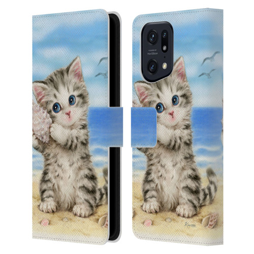 Kayomi Harai Animals And Fantasy Seashell Kitten At Beach Leather Book Wallet Case Cover For OPPO Find X5 Pro