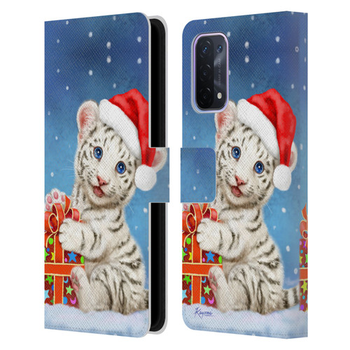 Kayomi Harai Animals And Fantasy White Tiger Christmas Gift Leather Book Wallet Case Cover For OPPO A54 5G