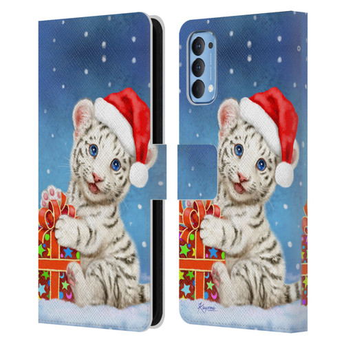 Kayomi Harai Animals And Fantasy White Tiger Christmas Gift Leather Book Wallet Case Cover For OPPO Reno 4 5G