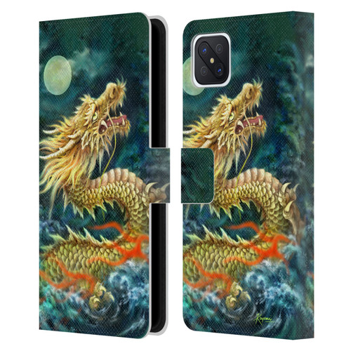 Kayomi Harai Animals And Fantasy Asian Dragon In The Moon Leather Book Wallet Case Cover For OPPO Reno4 Z 5G
