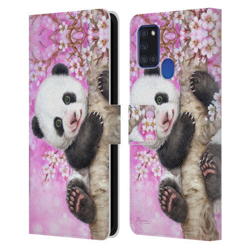 Kayomi Harai Animals And Fantasy Cherry Blossom Panda Leather Book Wallet Case Cover For Samsung Galaxy A21s (2020)