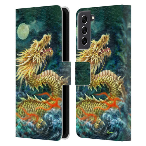 Kayomi Harai Animals And Fantasy Asian Dragon In The Moon Leather Book Wallet Case Cover For Samsung Galaxy S21 FE 5G