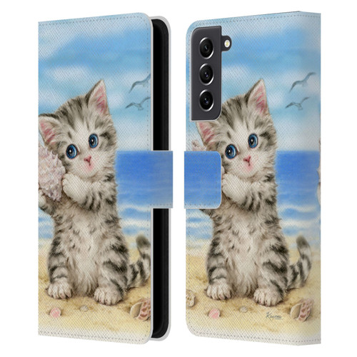 Kayomi Harai Animals And Fantasy Seashell Kitten At Beach Leather Book Wallet Case Cover For Samsung Galaxy S21 FE 5G