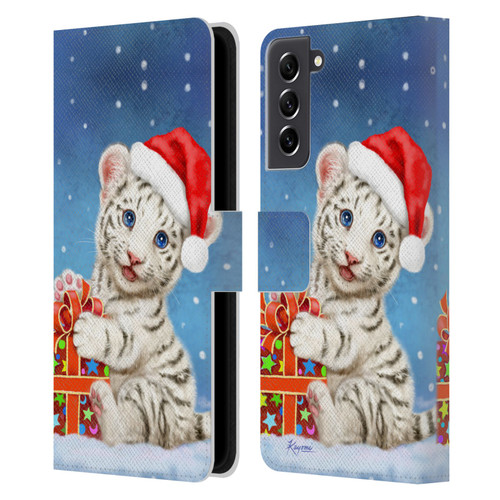 Kayomi Harai Animals And Fantasy White Tiger Christmas Gift Leather Book Wallet Case Cover For Samsung Galaxy S21 FE 5G