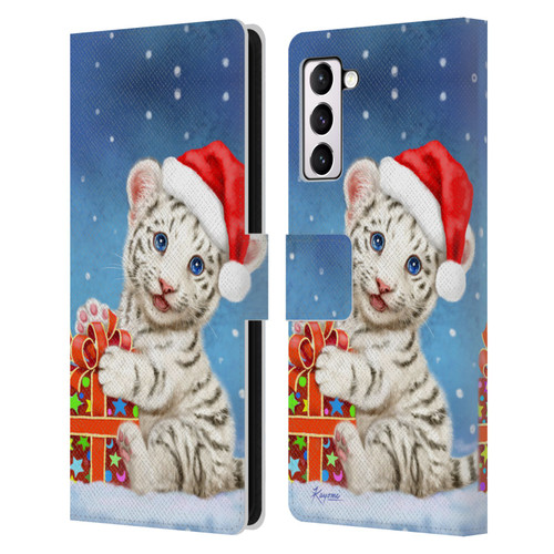 Kayomi Harai Animals And Fantasy White Tiger Christmas Gift Leather Book Wallet Case Cover For Samsung Galaxy S21+ 5G