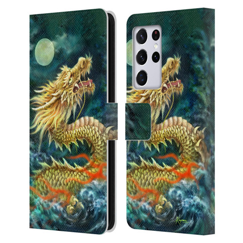 Kayomi Harai Animals And Fantasy Asian Dragon In The Moon Leather Book Wallet Case Cover For Samsung Galaxy S21 Ultra 5G