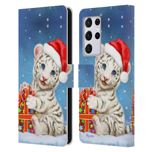 Kayomi Harai Animals And Fantasy White Tiger Christmas Gift Leather Book Wallet Case Cover For Samsung Galaxy S21 Ultra 5G