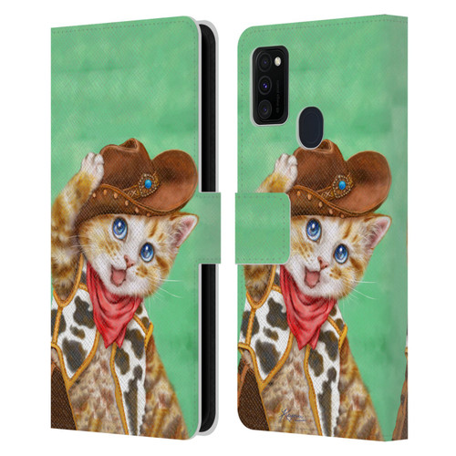 Kayomi Harai Animals And Fantasy Cowboy Kitten Leather Book Wallet Case Cover For Samsung Galaxy M30s (2019)/M21 (2020)