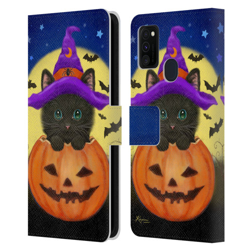 Kayomi Harai Animals And Fantasy Halloween With Cat Leather Book Wallet Case Cover For Samsung Galaxy M30s (2019)/M21 (2020)